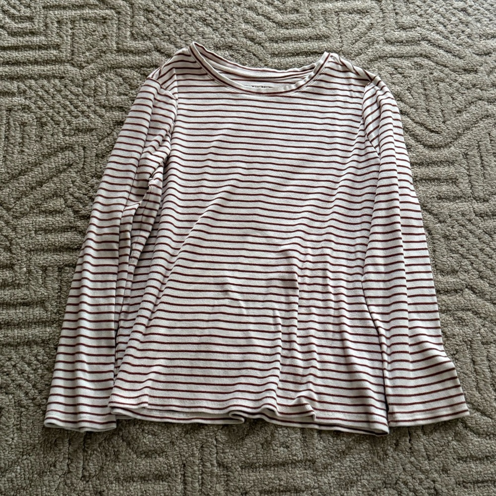Time and Tru Rust and White Striped Top